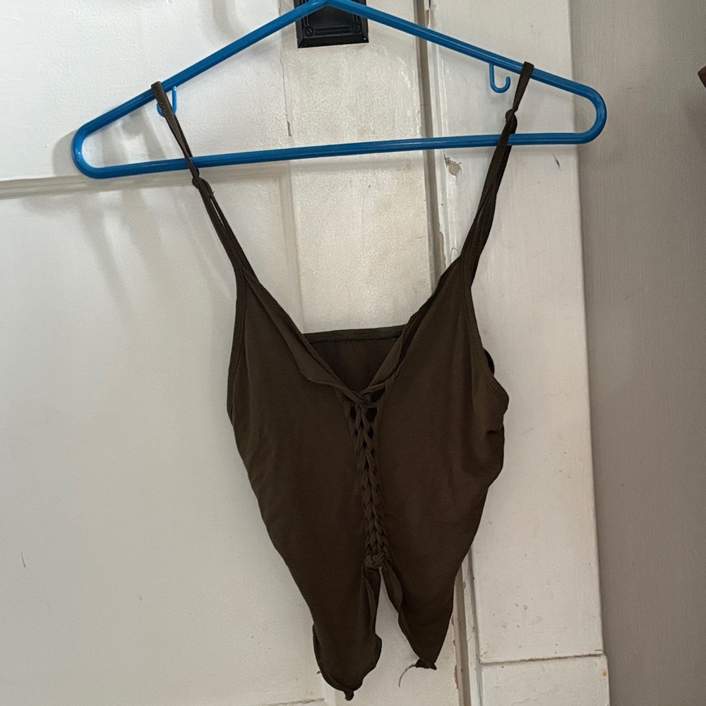 Dark Olive green Lace-Up Women's Crop Top